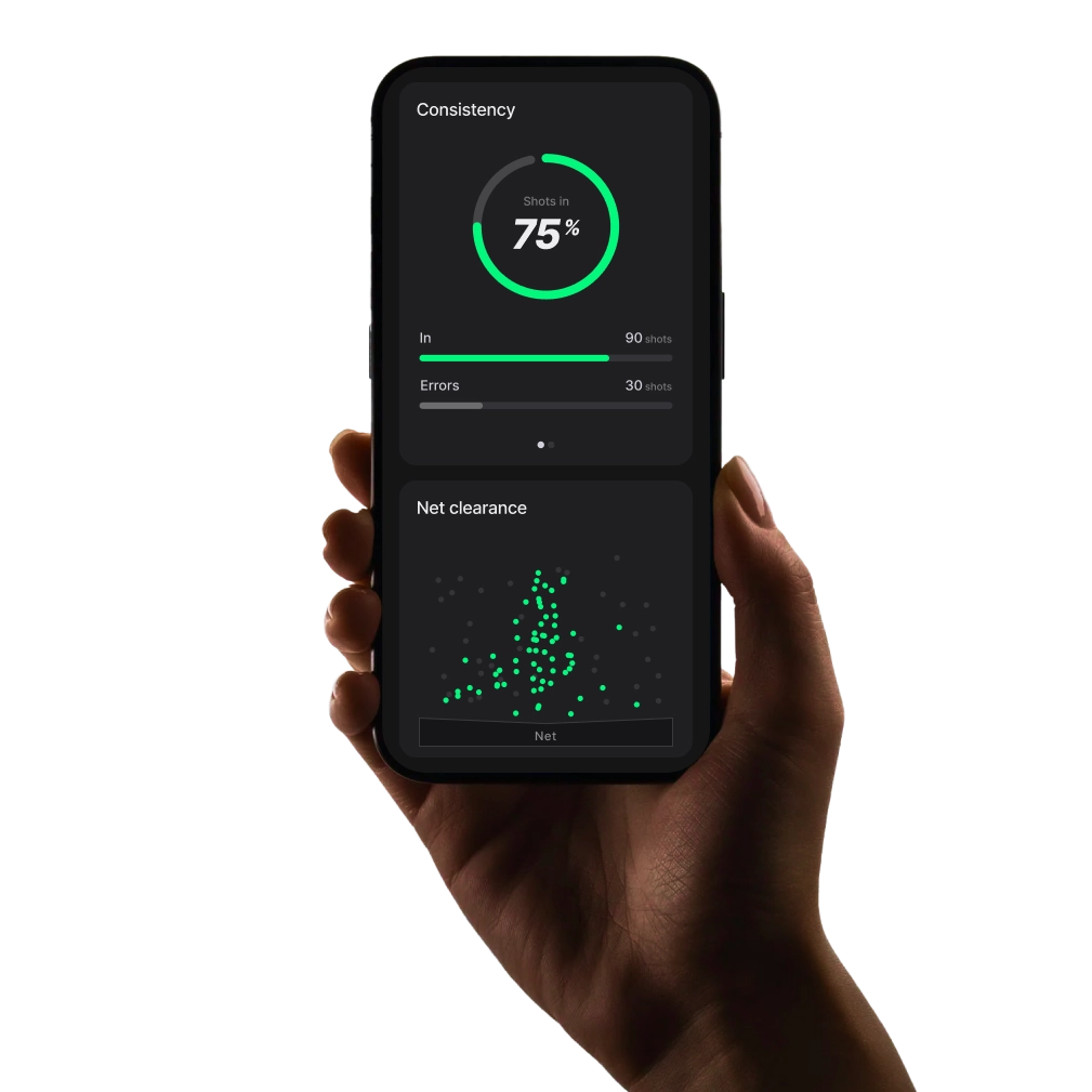PlayReplay mobile app interface showing player statistics, including match performance data and shot placement insights.