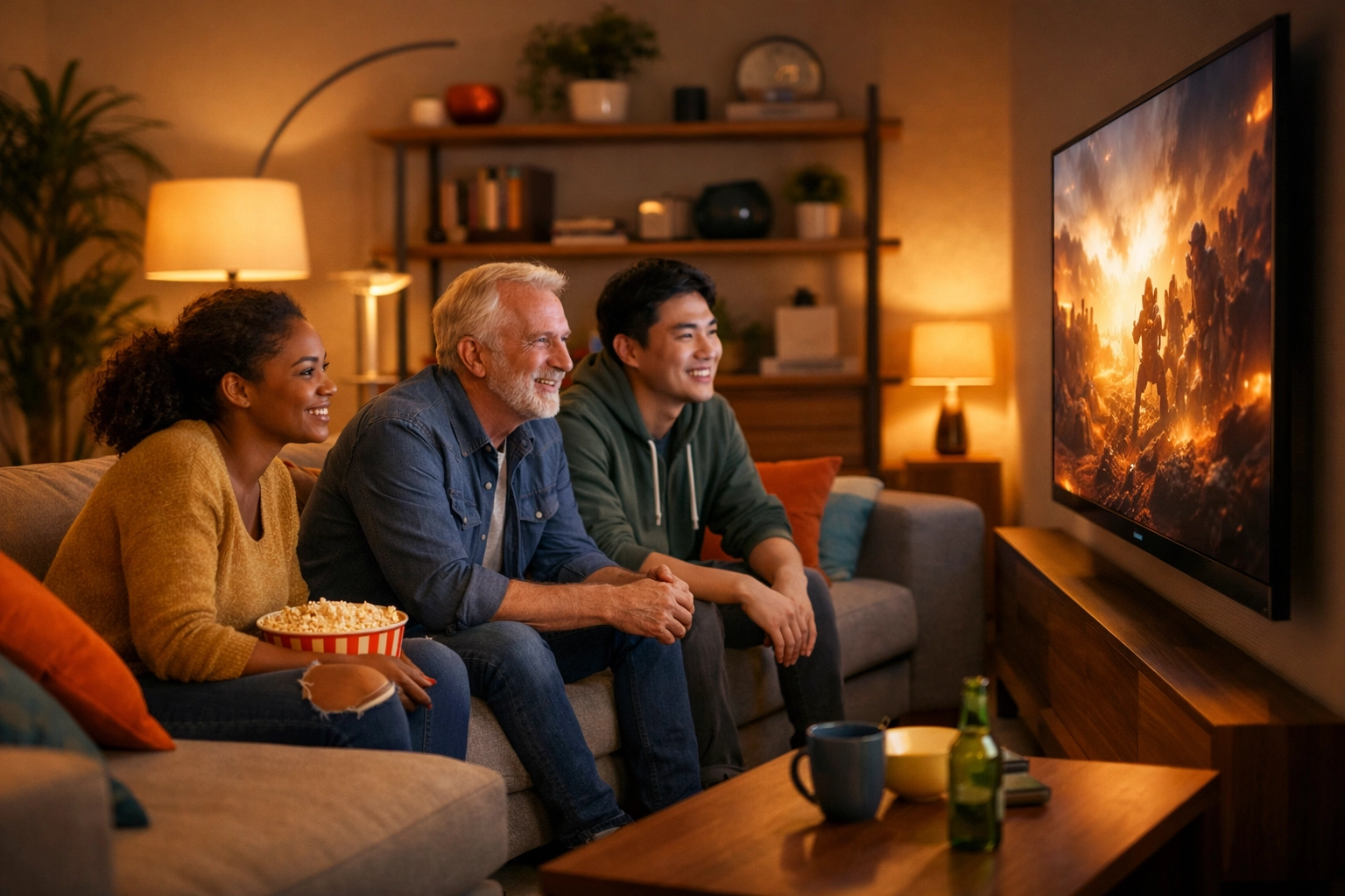 Engaged viewers watching CTV content with combined virtual product placement and traditional ads strategy