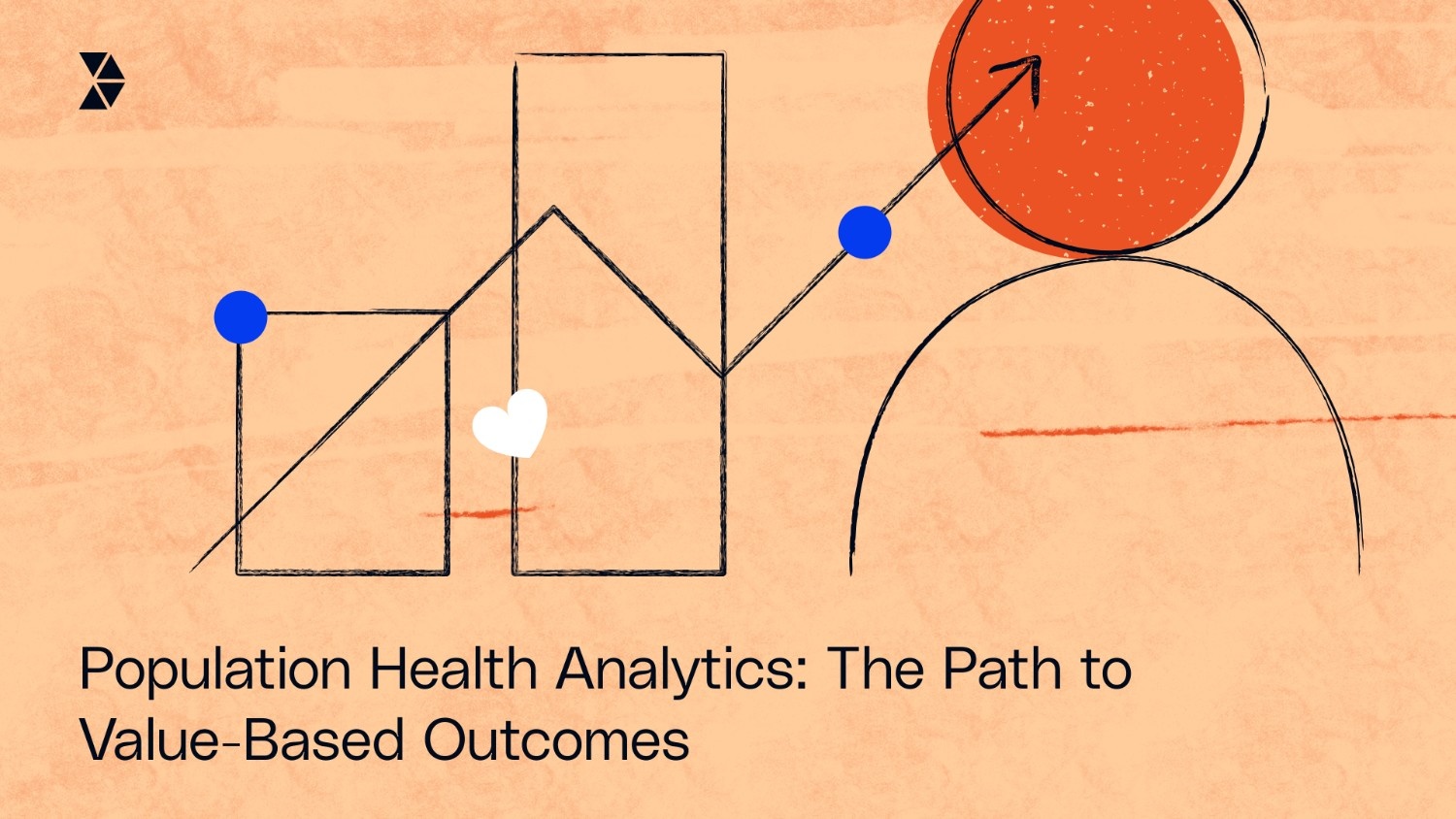 Population Health Analytics showing data trends and value-based outcomes with abstract health icons and growth chart on a peach background.