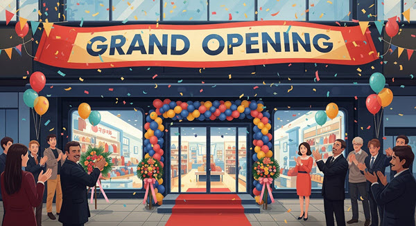 2D image depicting Grand Opening of a Large Store