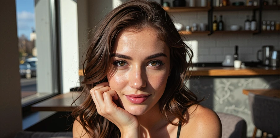 Pretty girl in a cafe 