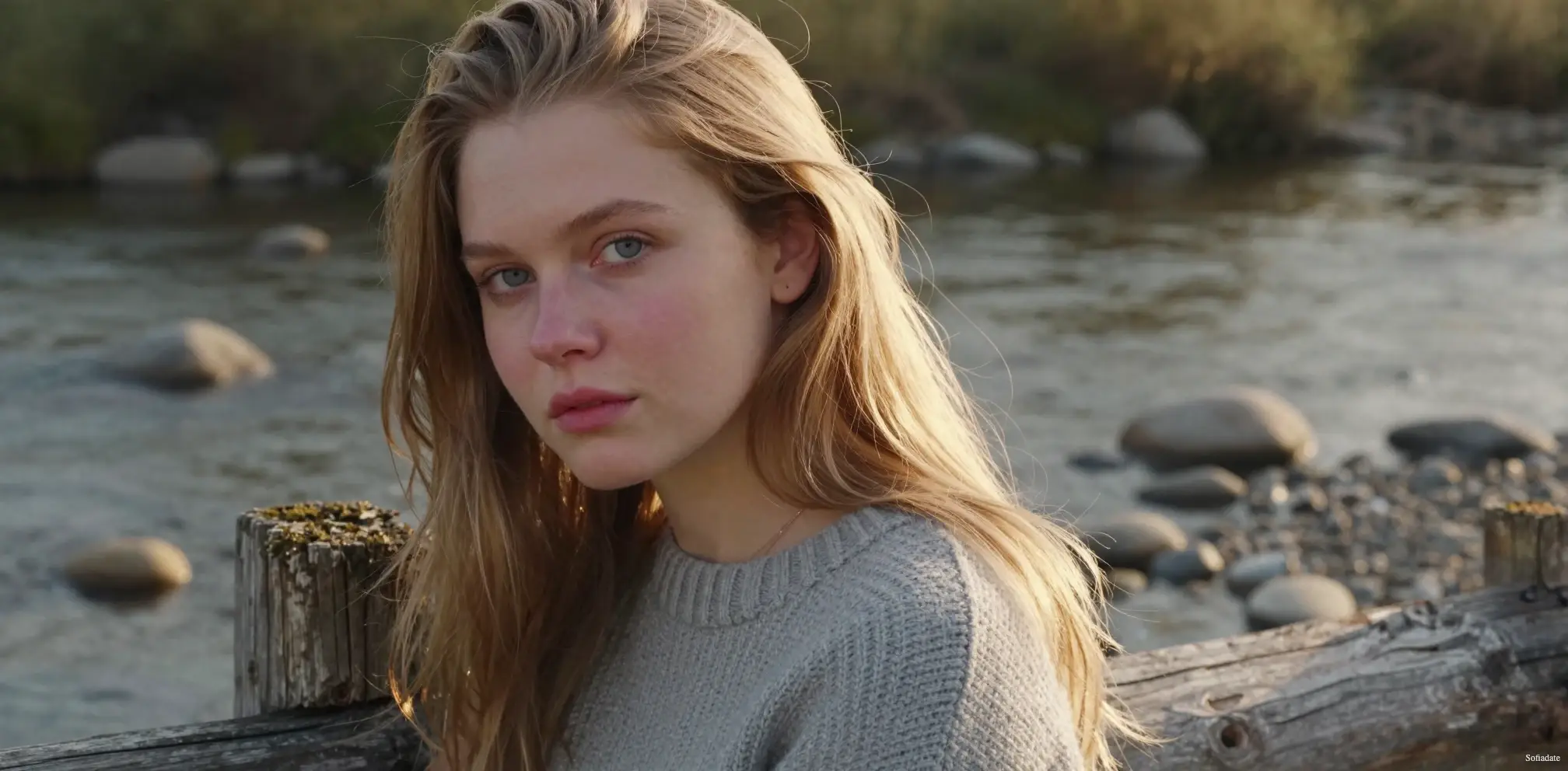 A pretty girl by the lake