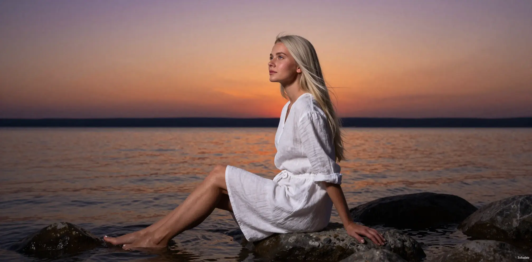 Mysterious woman on the riverbank