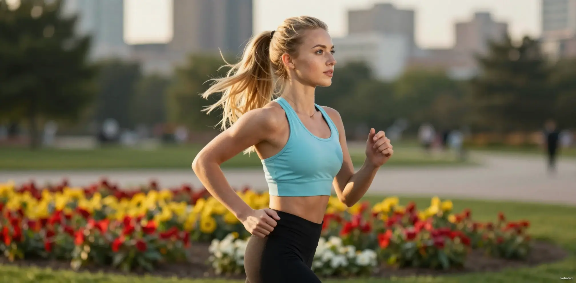 Attractive blonde jogging