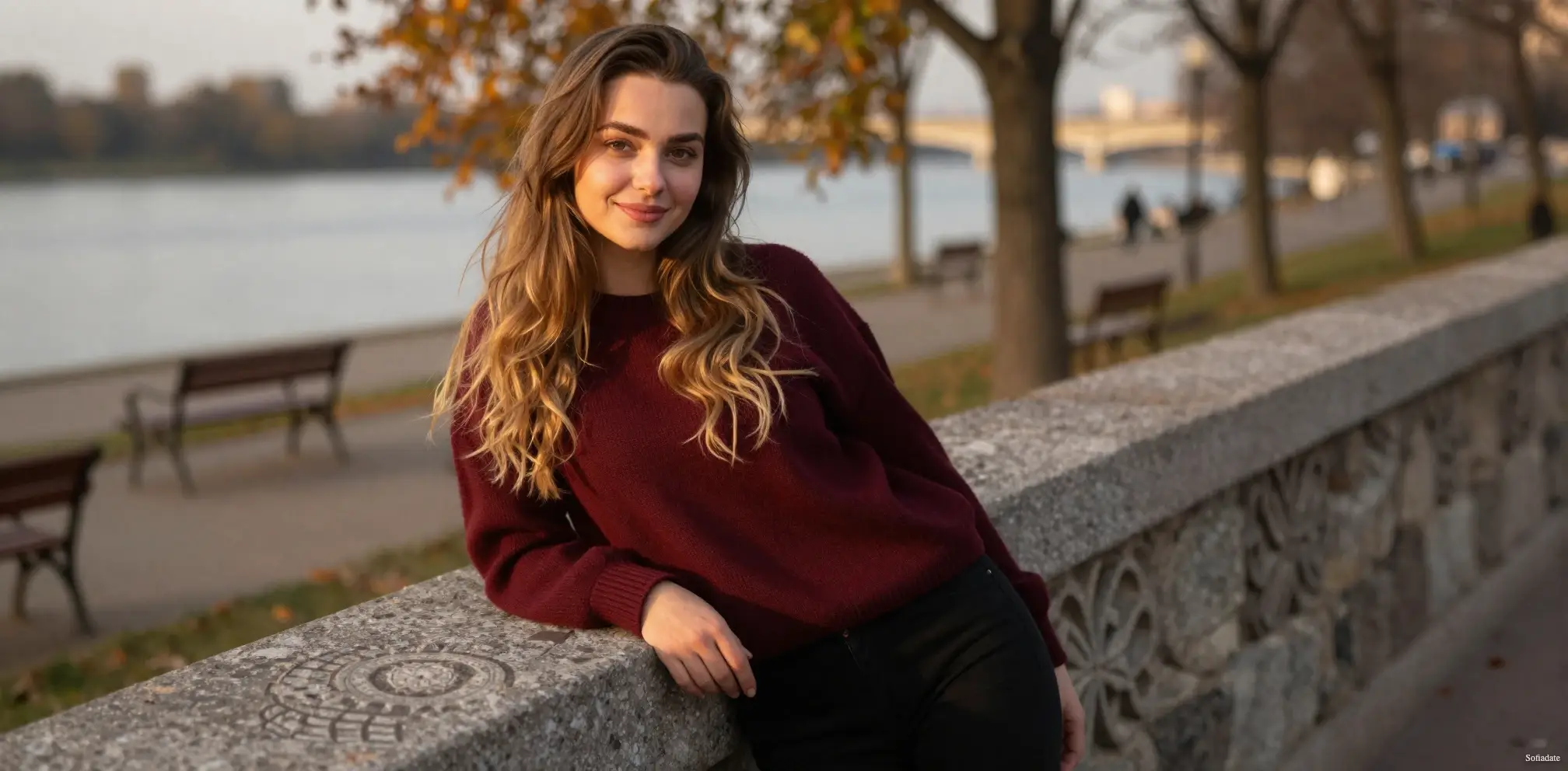A beautiful girl stands by the water