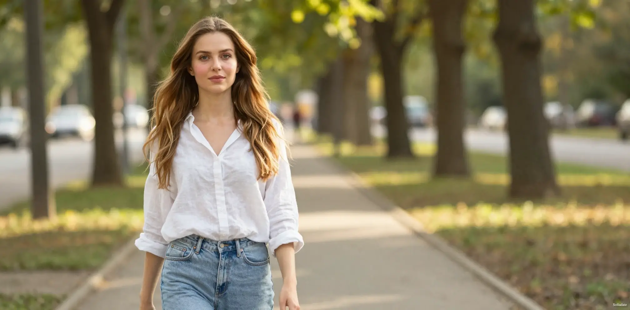 A beautiful woman out for a walk