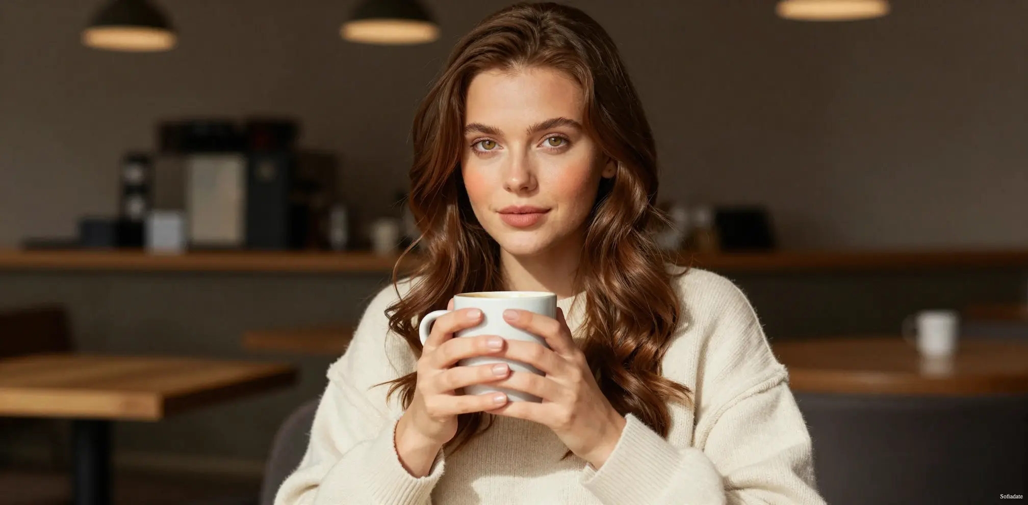 A beautiful girl sitting in a coffee shop