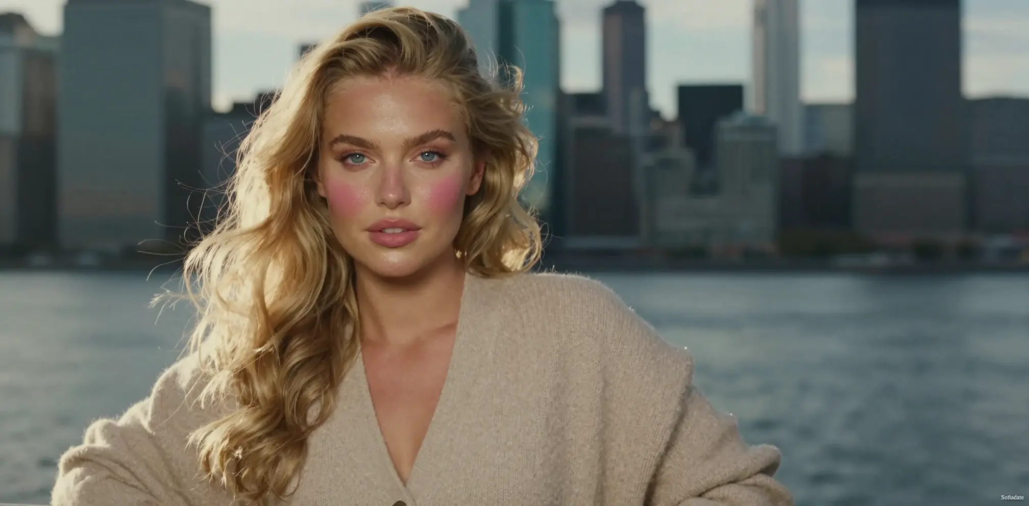 Luxurious blonde by the river