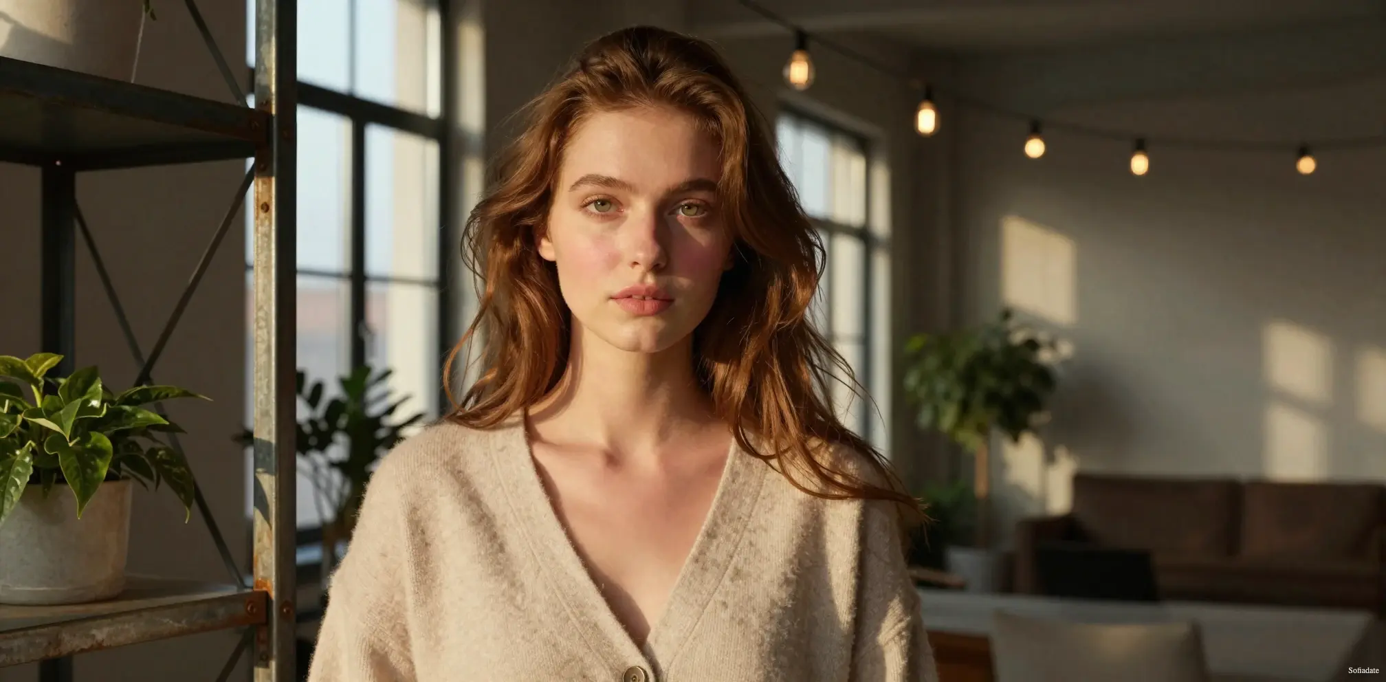 A beautiful girl is standing in an apartment