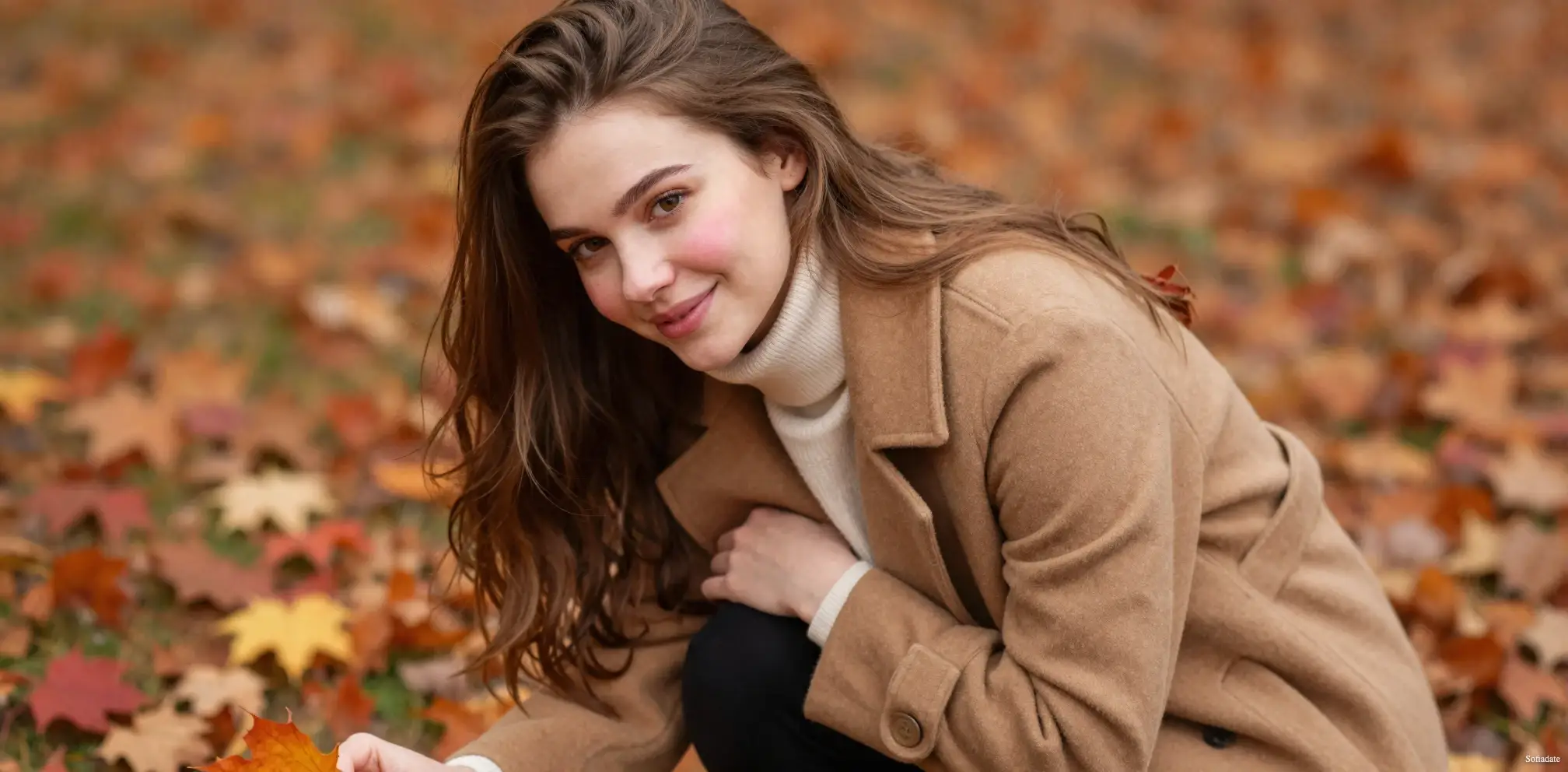 A lovely girl against a backdrop of yellowed leaves