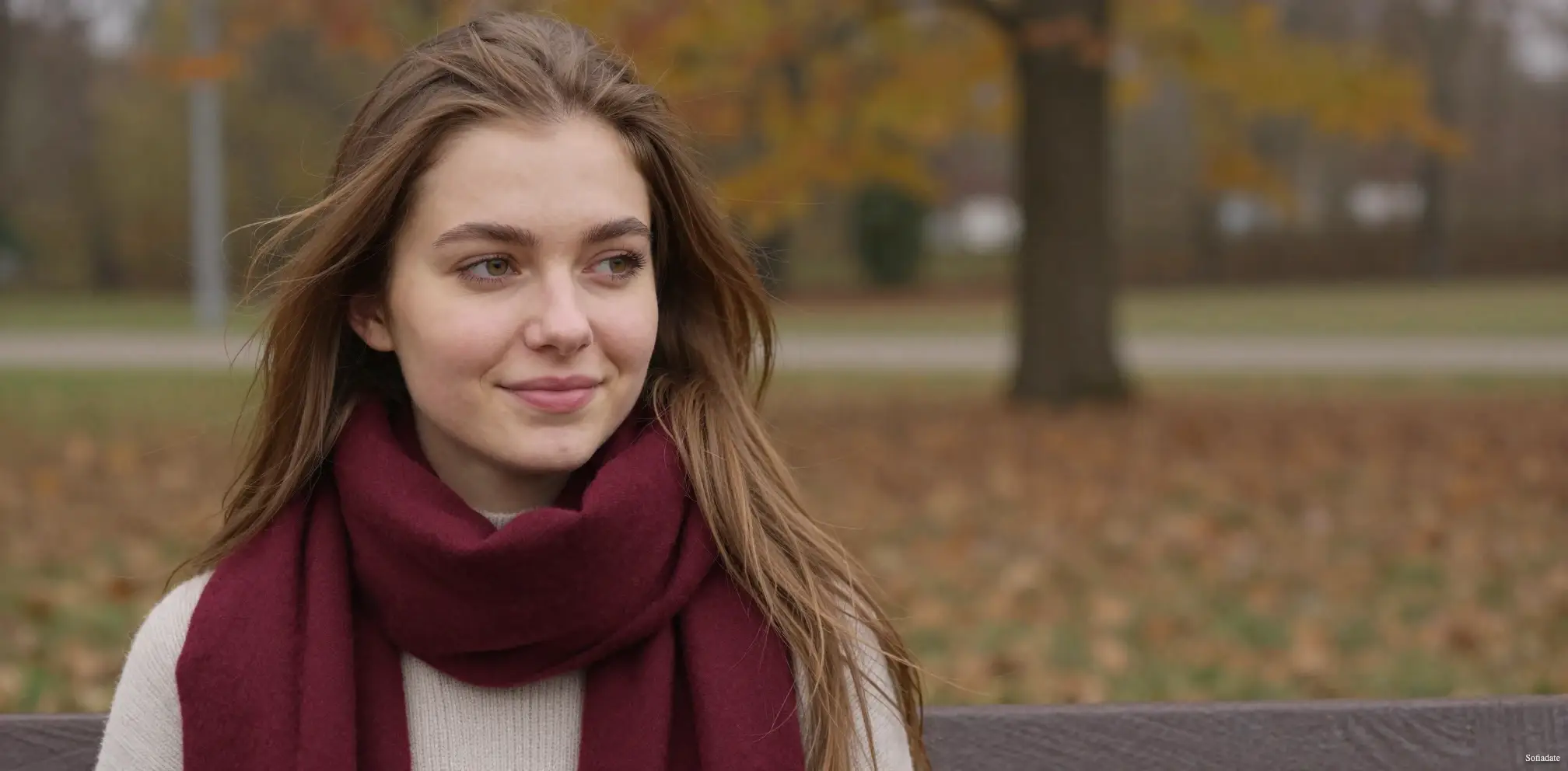A cute girl sitting on a bench in the park