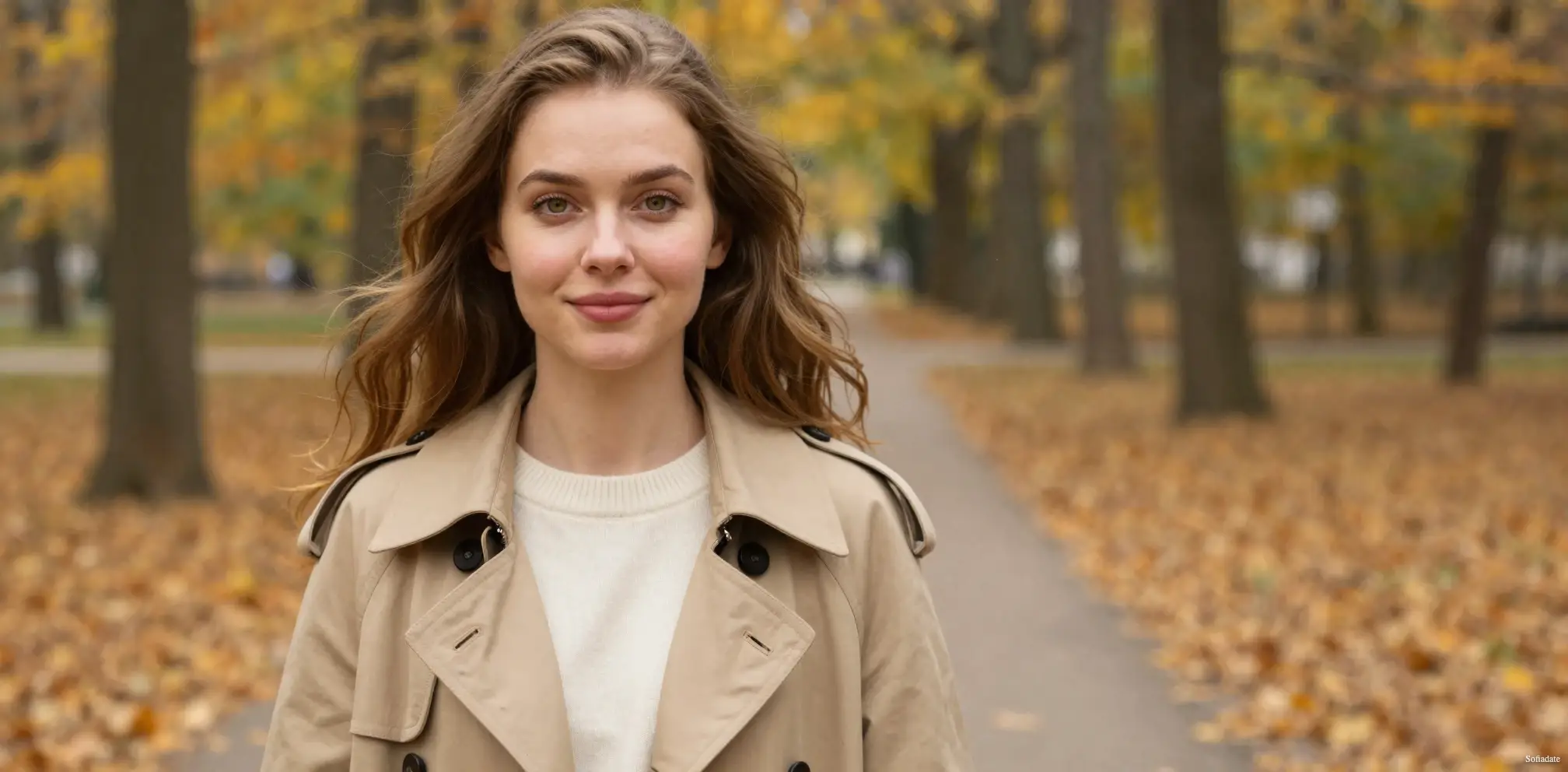 A lovely girl is walking in an autumn park