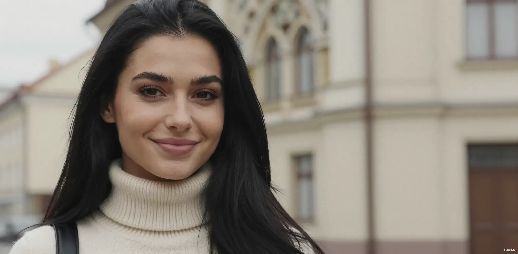 A beautiful girl walks through the streets of the city