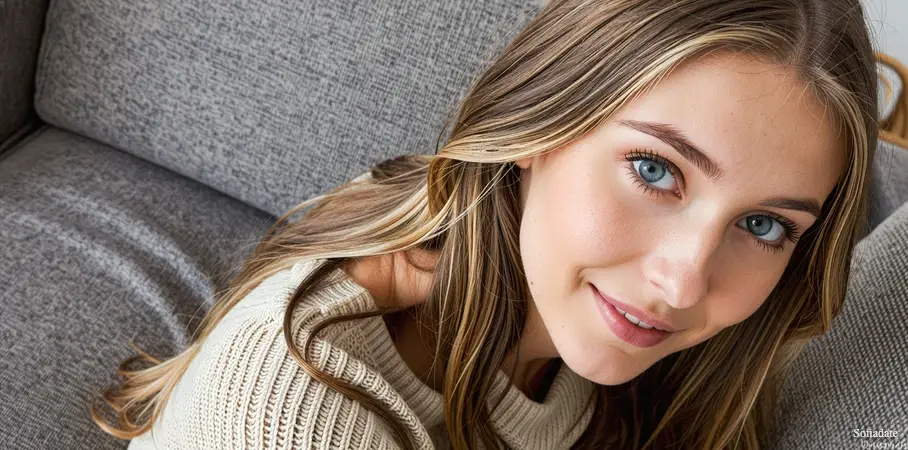 A cute girl is sitting on the couch