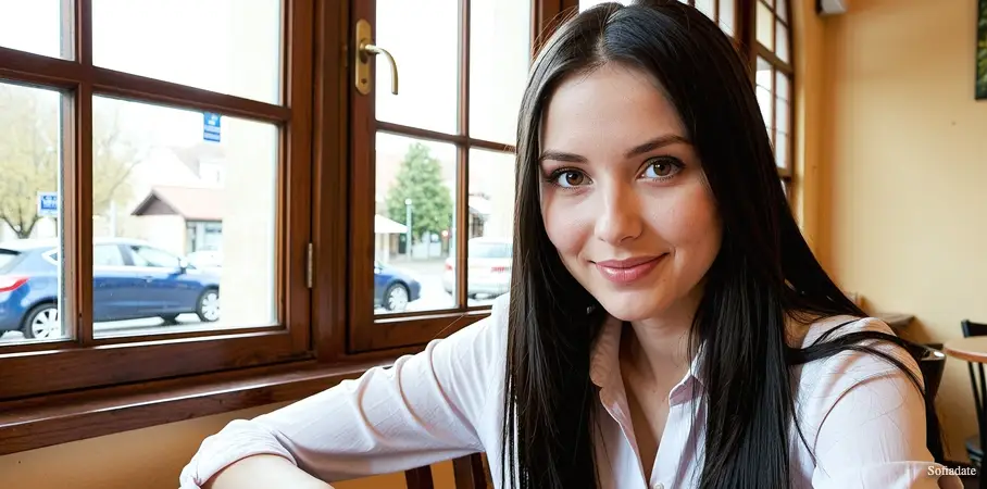 A cute girl is sitting at a table