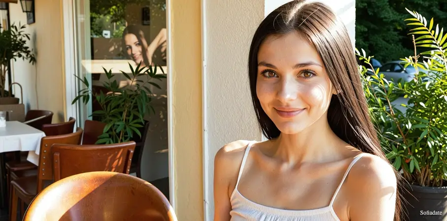 A pretty girl is sitting at a table