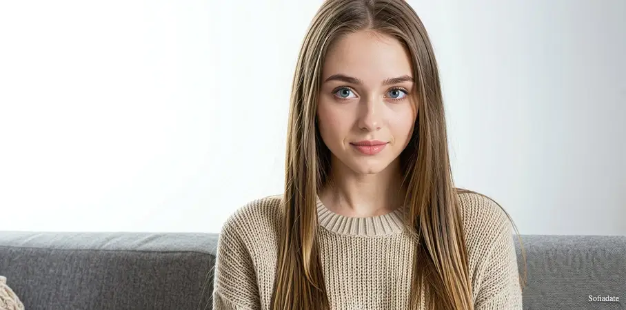 A cute girl is sitting on the couch