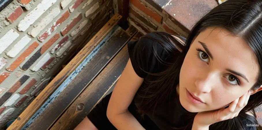 A mysterious girl sits on the sofa