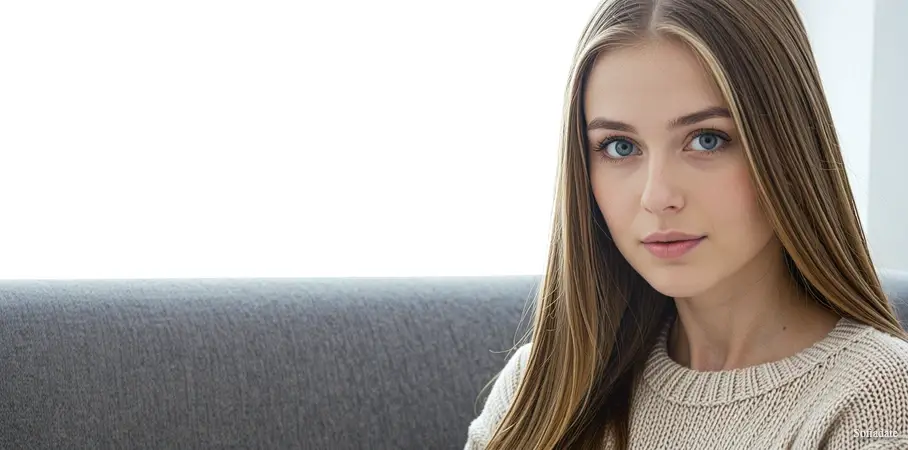 A beautiful girl is sitting by the window