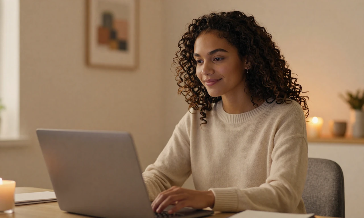 Woman on a virtual date night video call