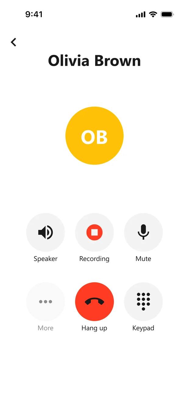 VoxNote ongoing call screen