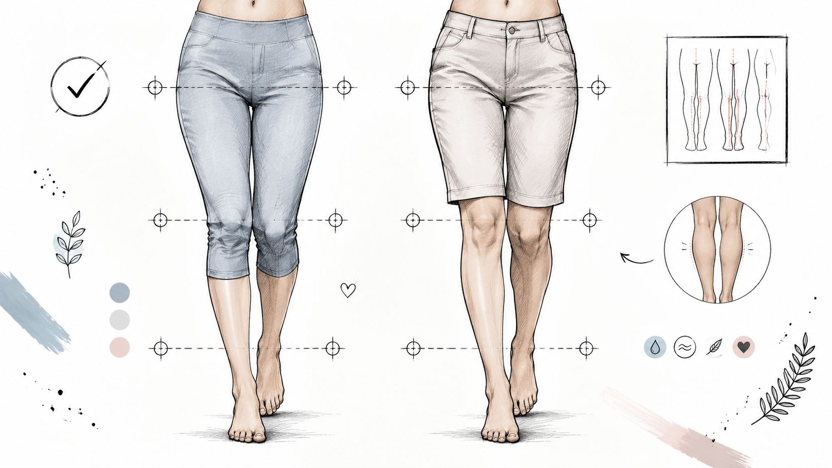 An illustration comparing pant lengths and leg anatomy to help choose comfortable chiropractic appointment attire.