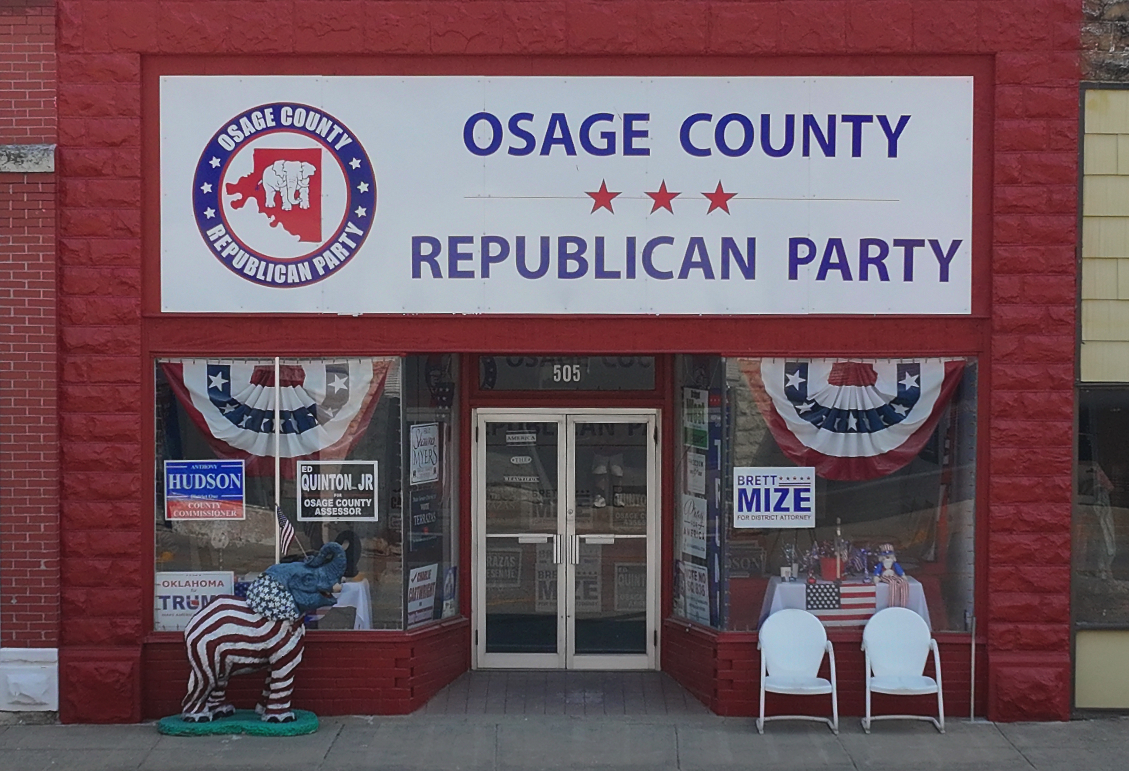 The New Osage County GOP Headquarters located at 505 Main st, Barnsdall, Oklahoma 74002 where we will host monthly meetings and other events.