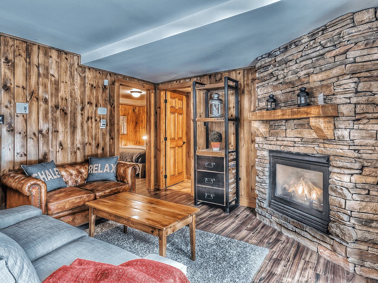 A cozy, rustic chalet living room accented by local handcrafted touches