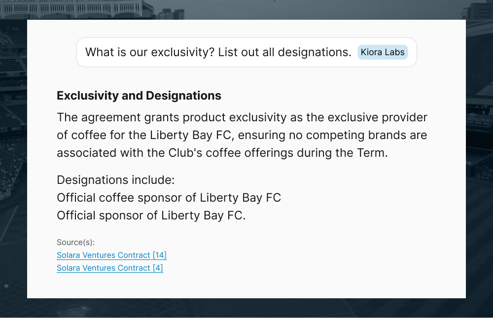 Text detailing exclusivity and designations for Liberty Bay FC coffee sponsorship with sources linked.