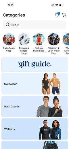 SwimOutlet app categories screen