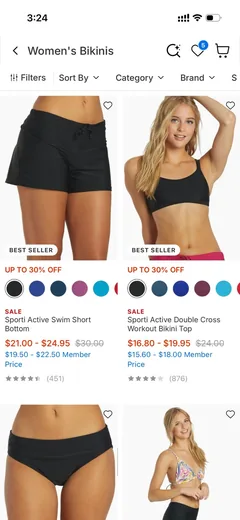 SwimOutlet app product list screen