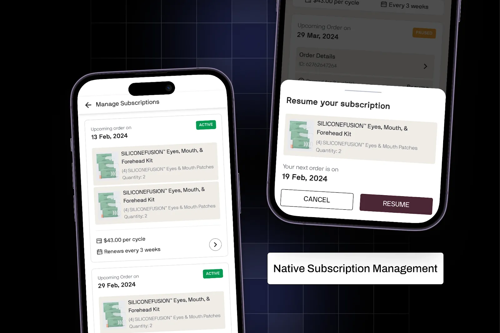 native in-app subscription delivery management screen