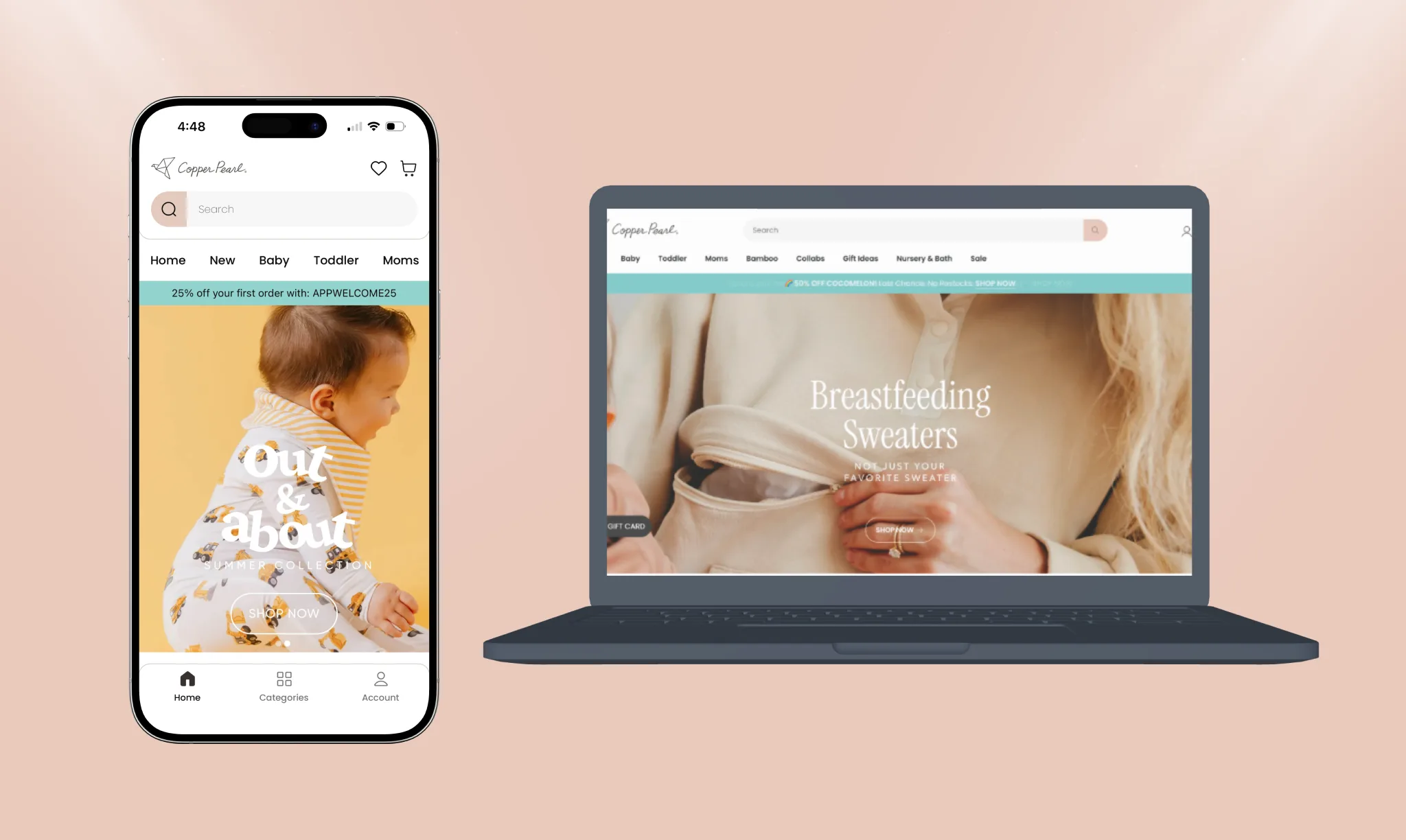 Copper Pearl mobile app and desktop website