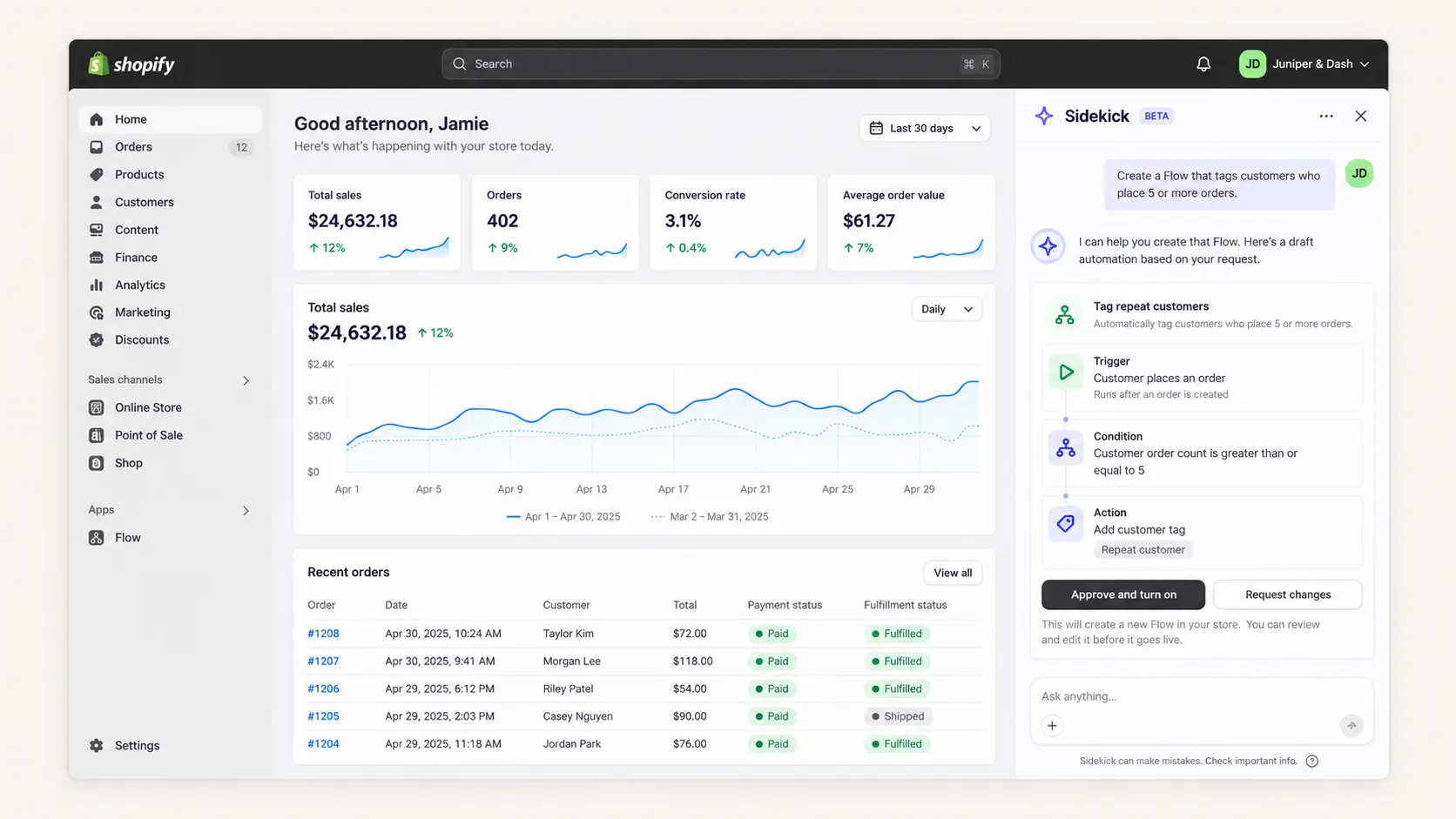 Shopify sidekick UI