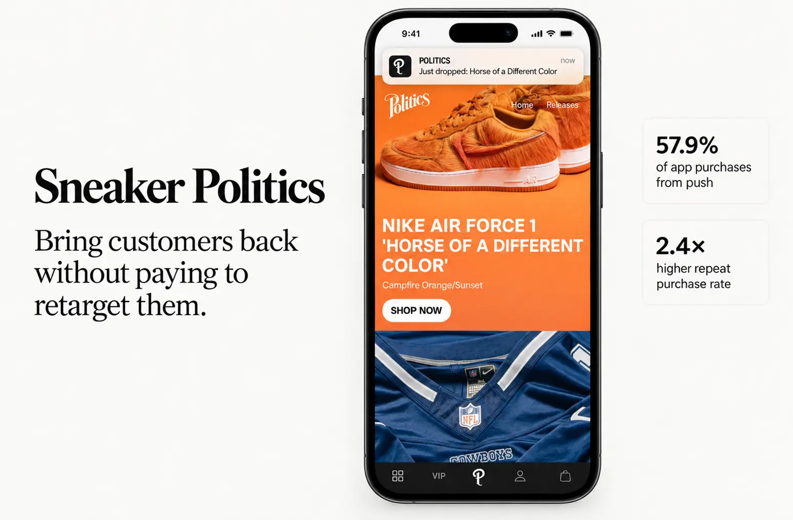 Mobile app push notification promoting a product drop.