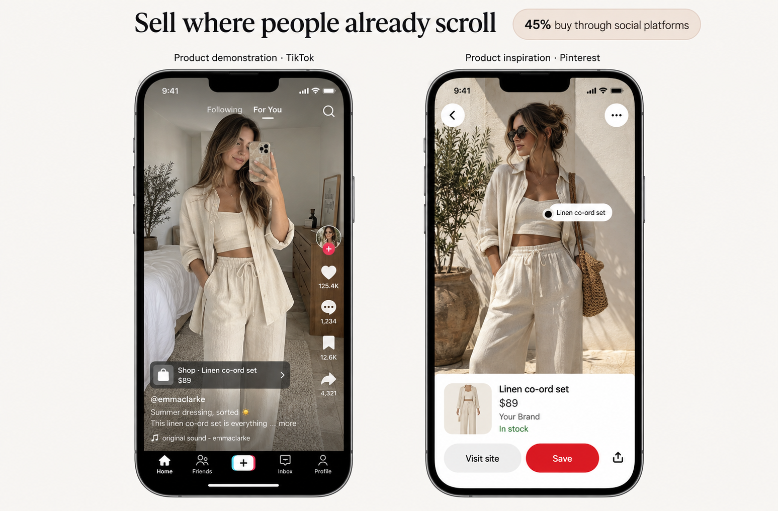 Shoppable products on TikTok and Pinterest.