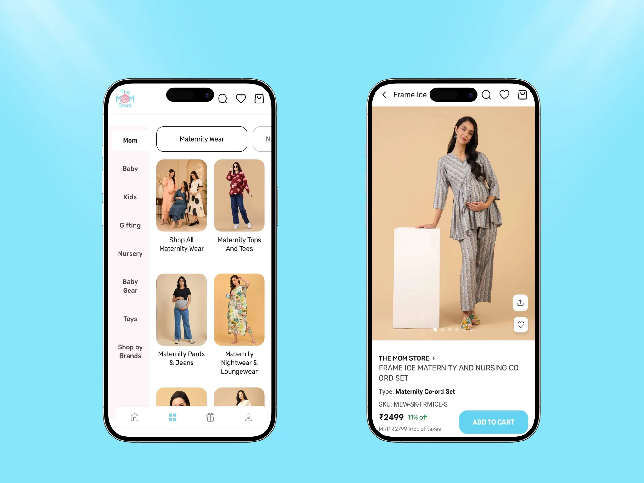 The Mom Store product listing and product detail page designs