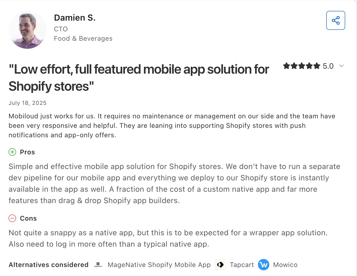 Mobiloud Shopify merchant review