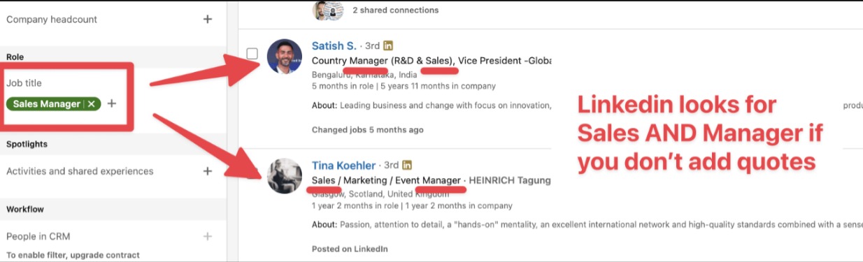 LinkedIn basic searches without quotes