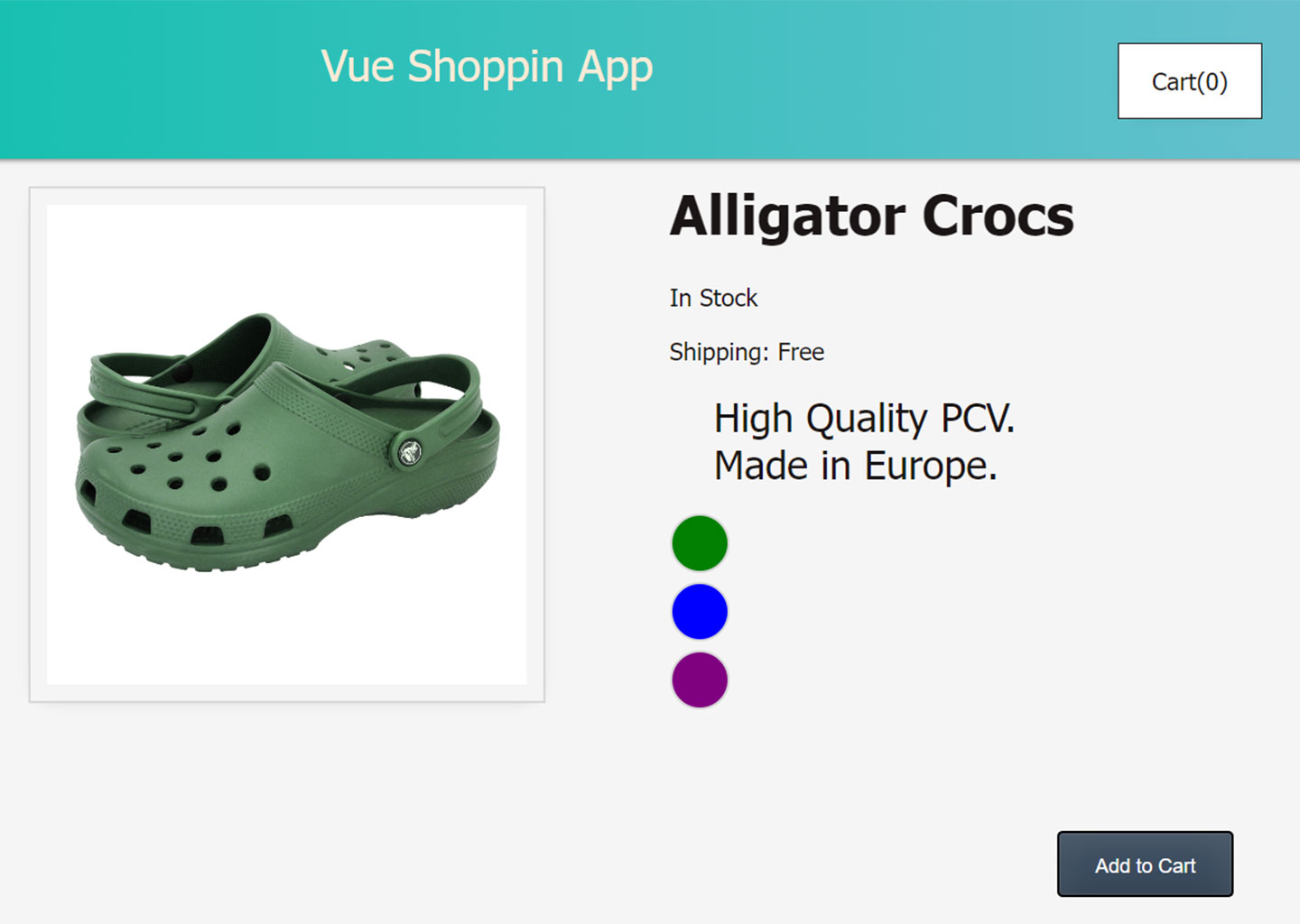 An eCommerce website selling Alligator Crocs in three colours