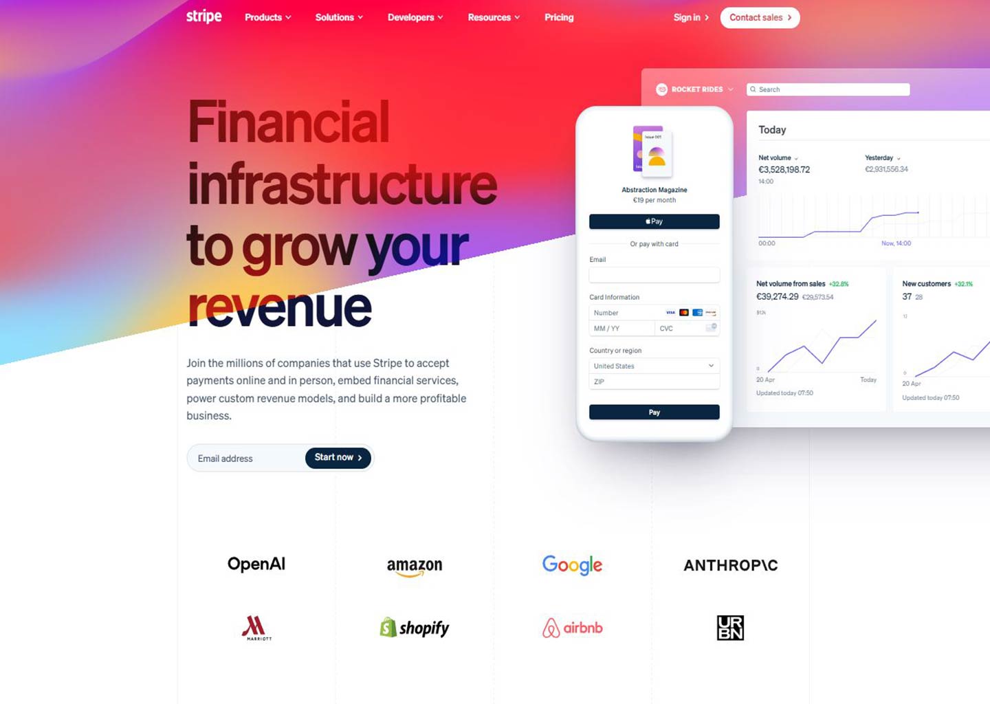 Stripe Financial Website Home page