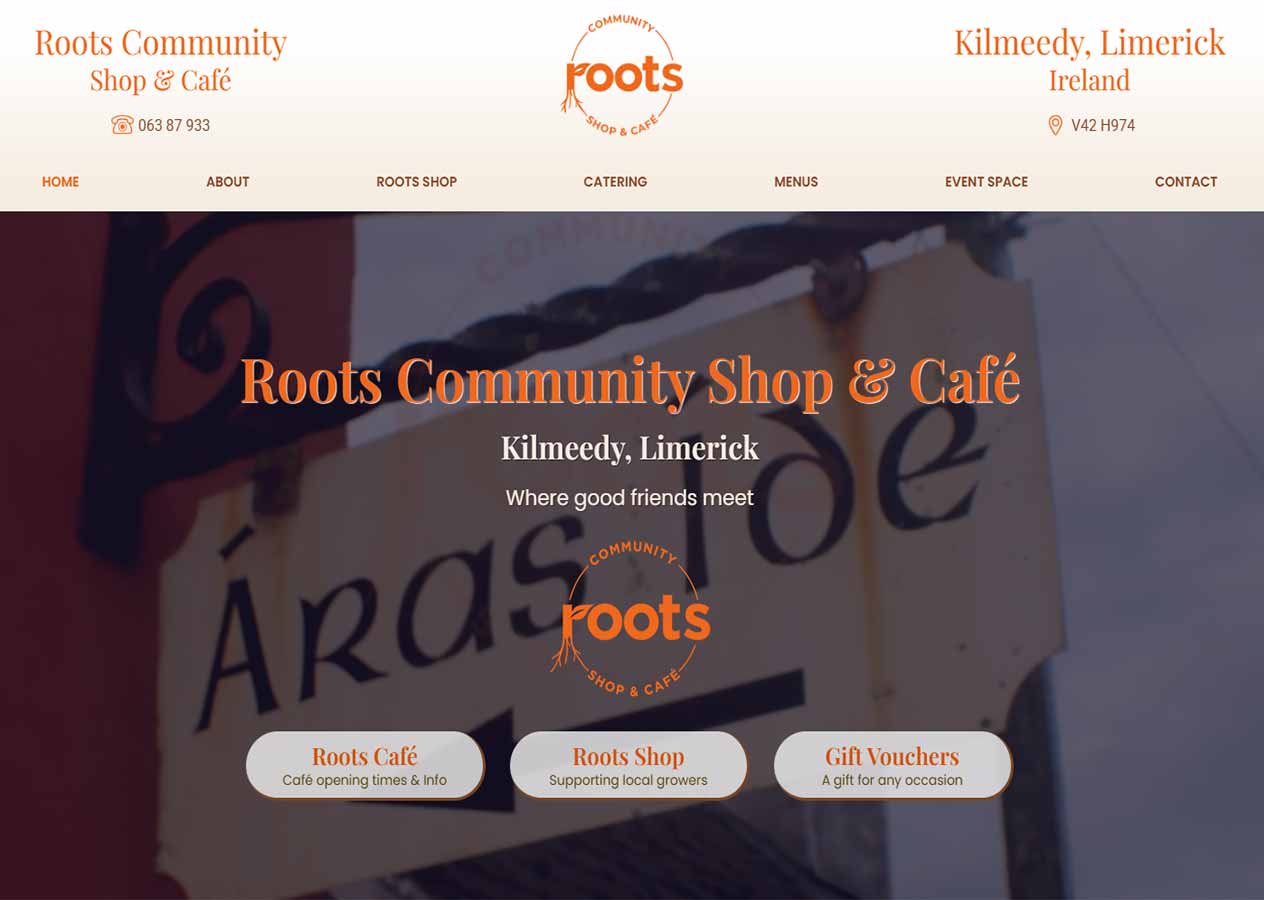Roots Shop & Café - screenshot website home page