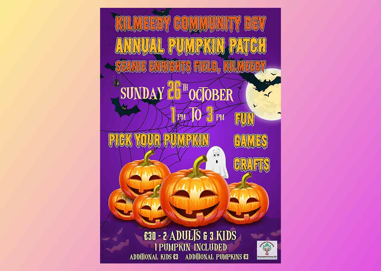 A poster promoting the Annual Pumpkin Patch held in Kilmeedy, Limerick