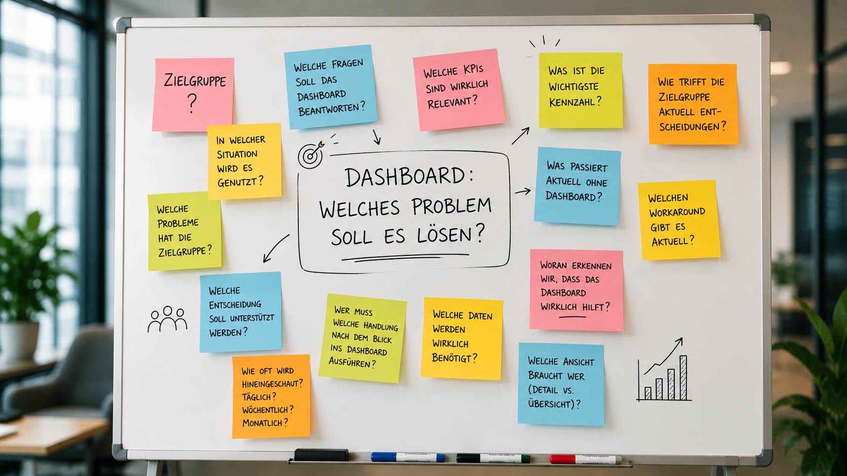 Anforderungsanalyse für BI-Dashboards: Team bespricht Requirements vor dem Dashboard-Bau