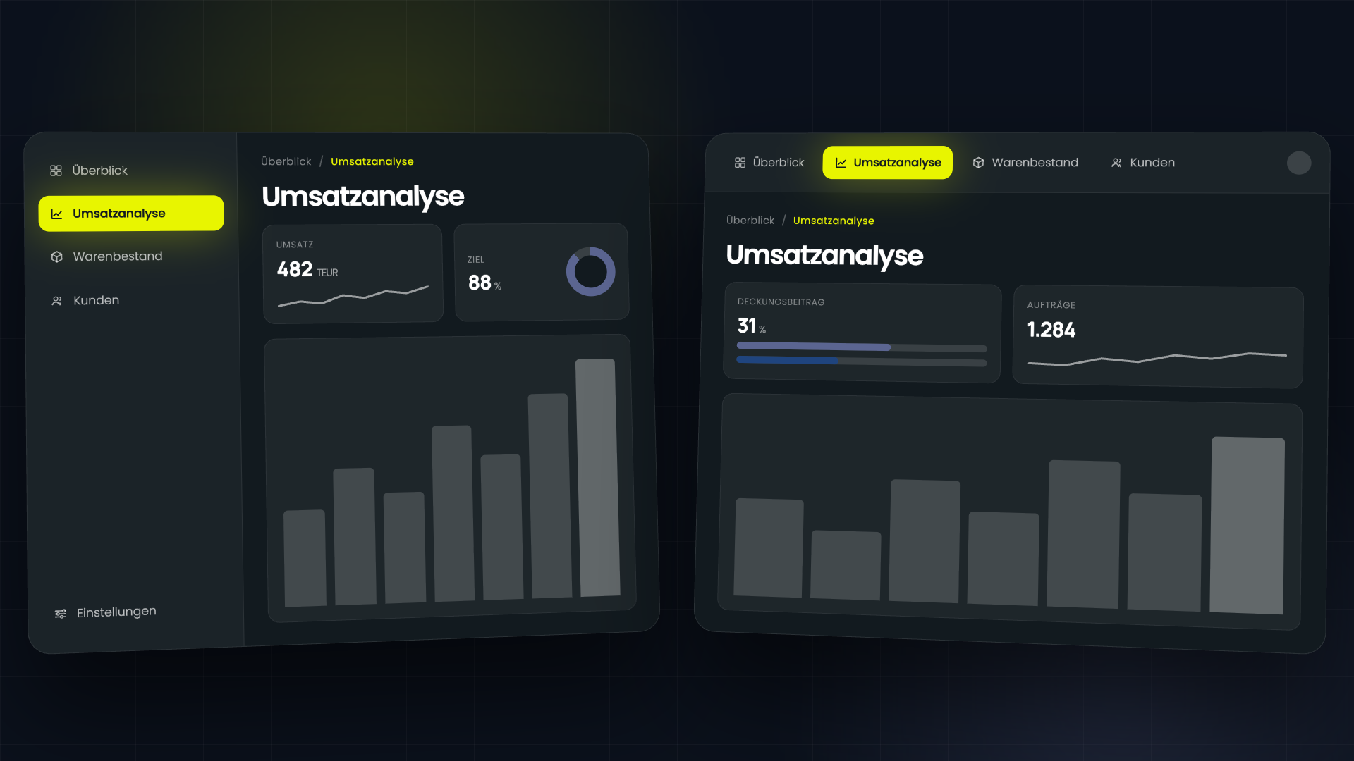 Vergleich einer unklaren und einer klar strukturierten Dashboard-Navigation