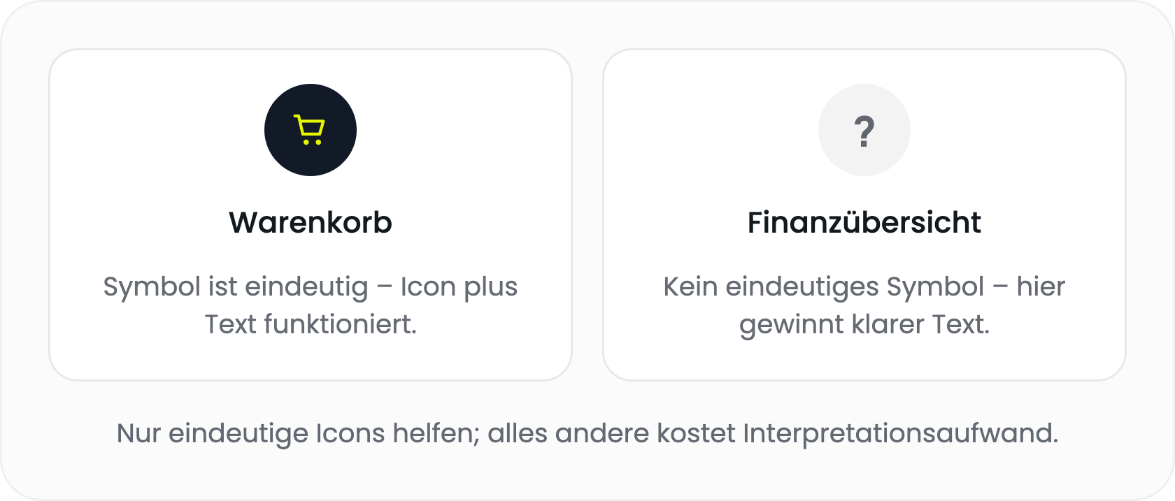 Icons in der Navigation nur einsetzen, wenn ihre Bedeutung eindeutig ist