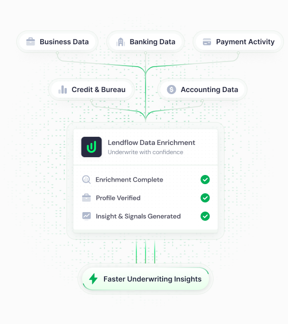 Business, banking, payment, credit, and accounting signals flowing into Lendflow data enrichment