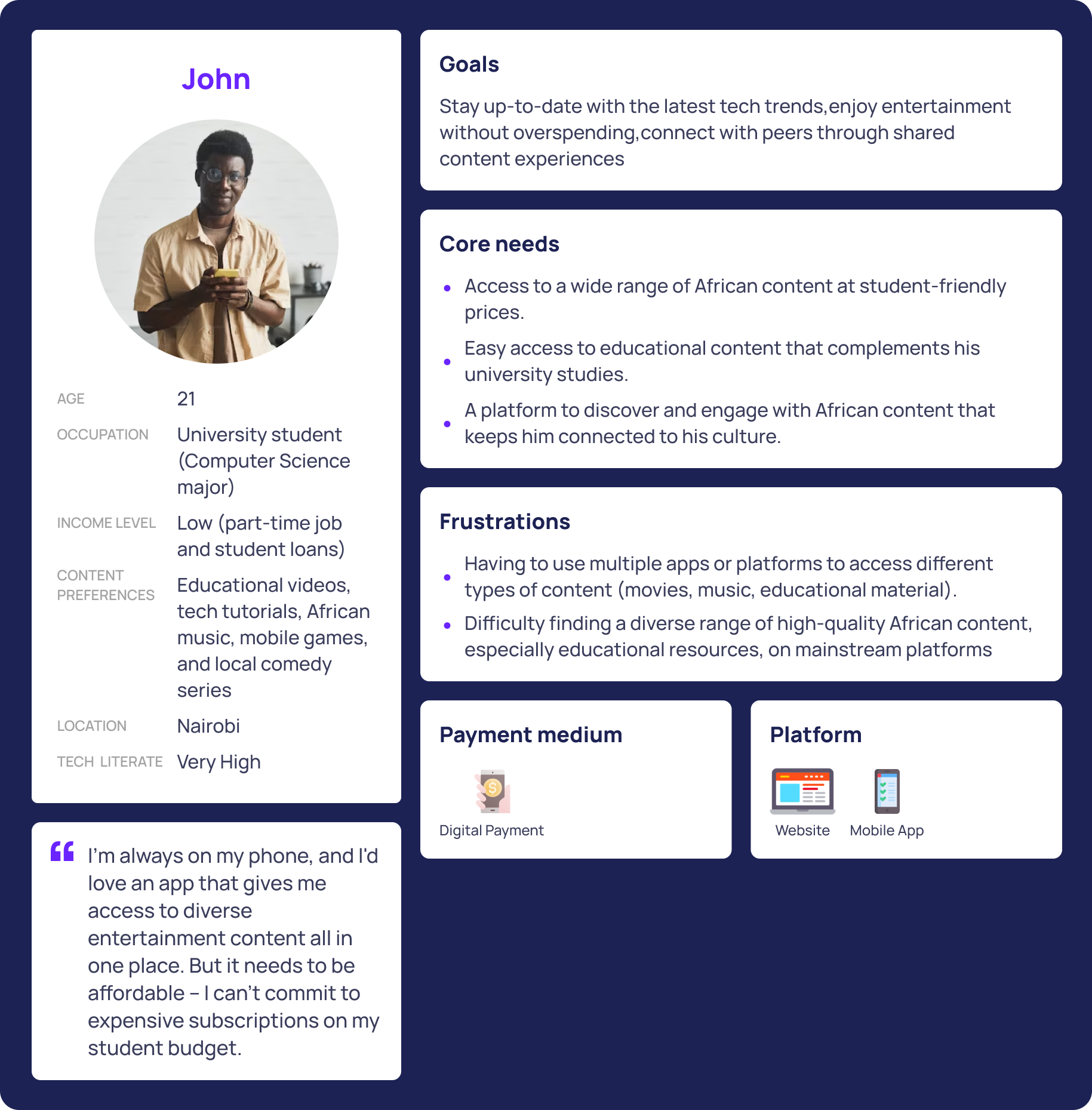 Student user persona