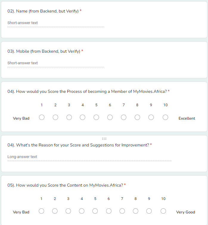 Customer survey form