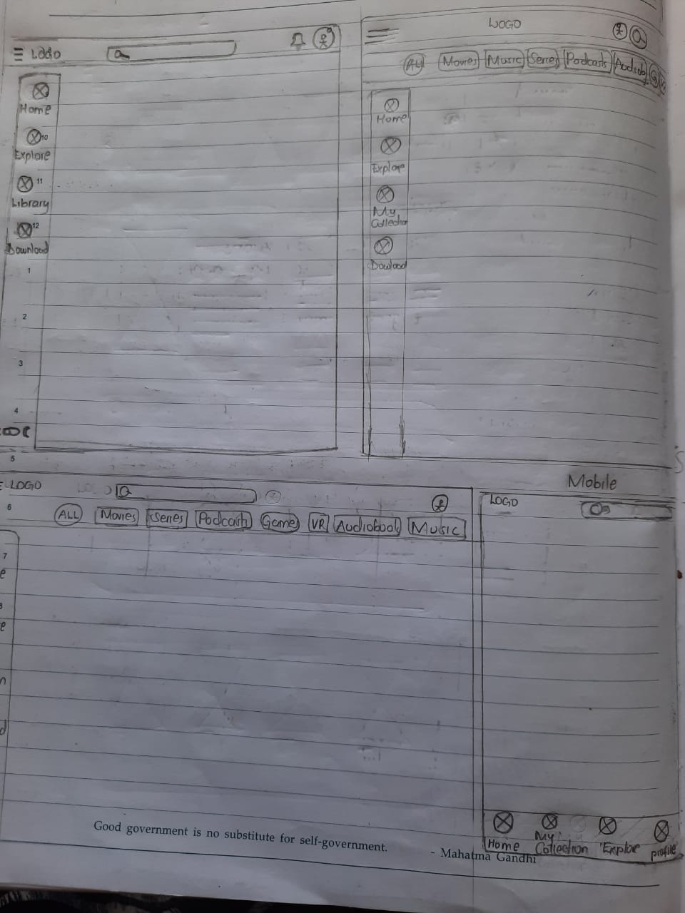Navigation paper wireframe